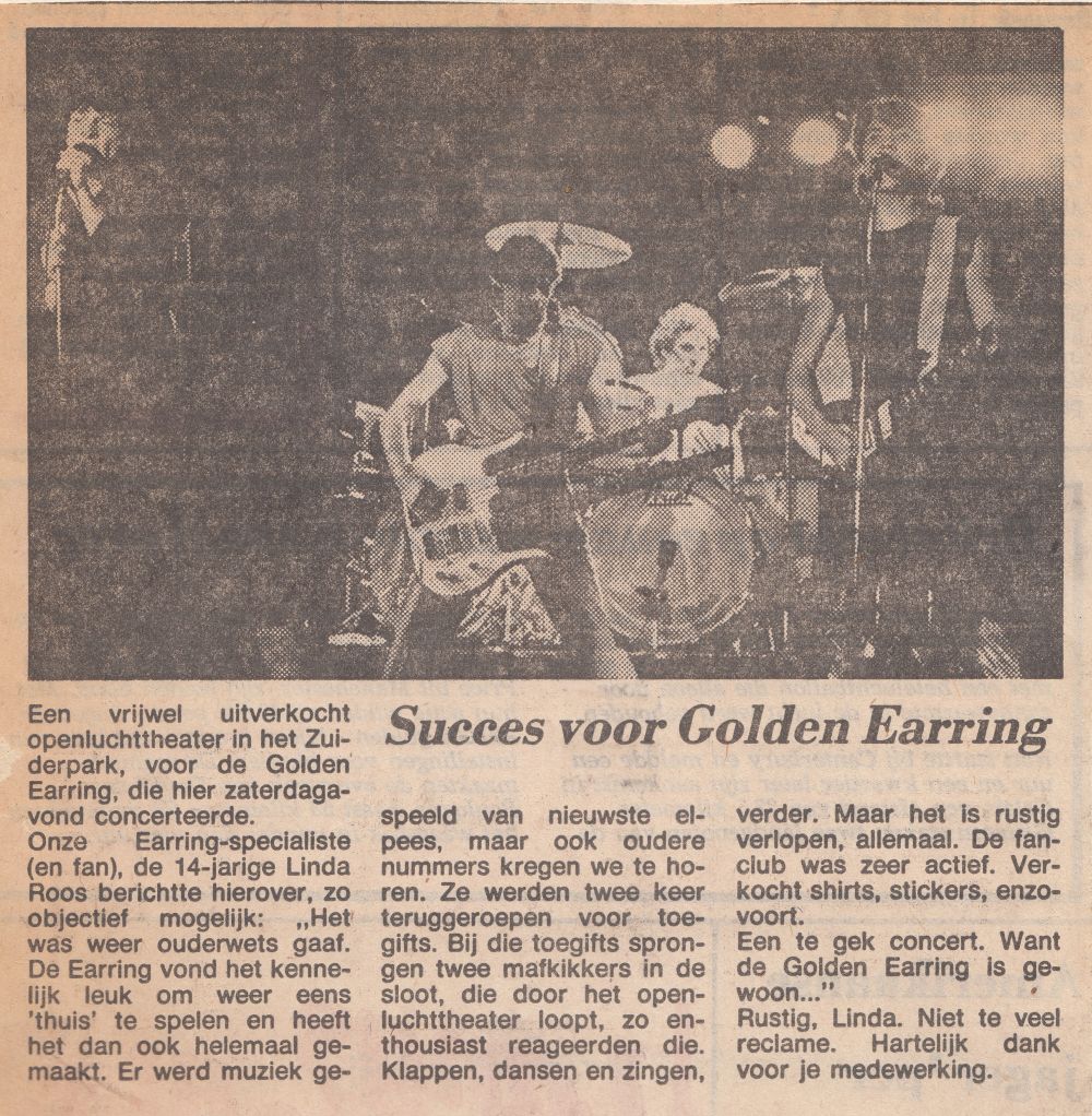 Newspaper article Golden Earrimg Den Haag show review August 1980